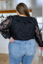 Load image into Gallery viewer, Think Of Me Ruffle Long Sleeve Bodysuit in Black
