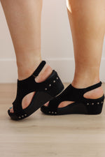 Load image into Gallery viewer, Walk This Way Wedge Sandals in Black Suede
