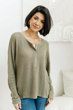 Load image into Gallery viewer, Wishful Thinking Henley In Olive
