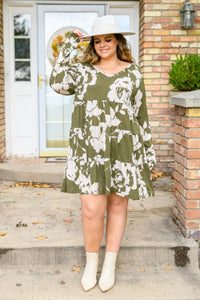 Worthwhile Moment Floral Tiered Dress In Olive