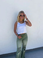 Load image into Gallery viewer, Blakeley Distressed Jeans In Olive and Camel
