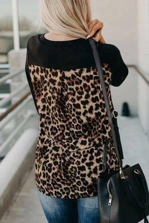 Black, Leopard Pocket/Back Long Sleeve Top