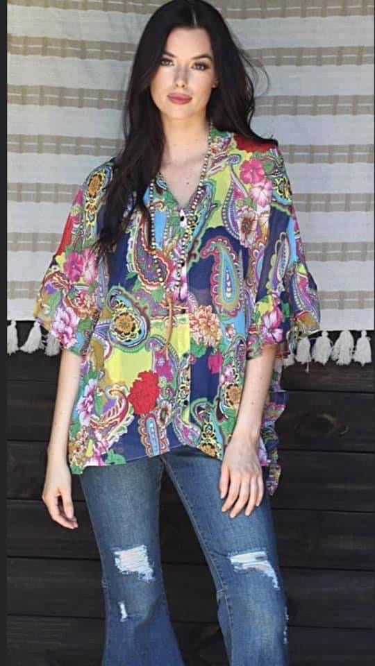 Hippie Jane Floral Ruffle Sleeve Top